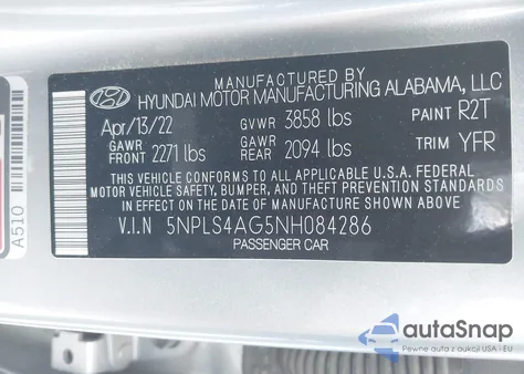 2022 Hyundai Elantra Sel from USA, damaged, VIN 5NPLS4AG5NH084286